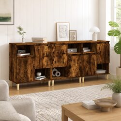 Sideboard Cabinet 3 pcs Brown Engineered Wood Storage Buffet Cupboard