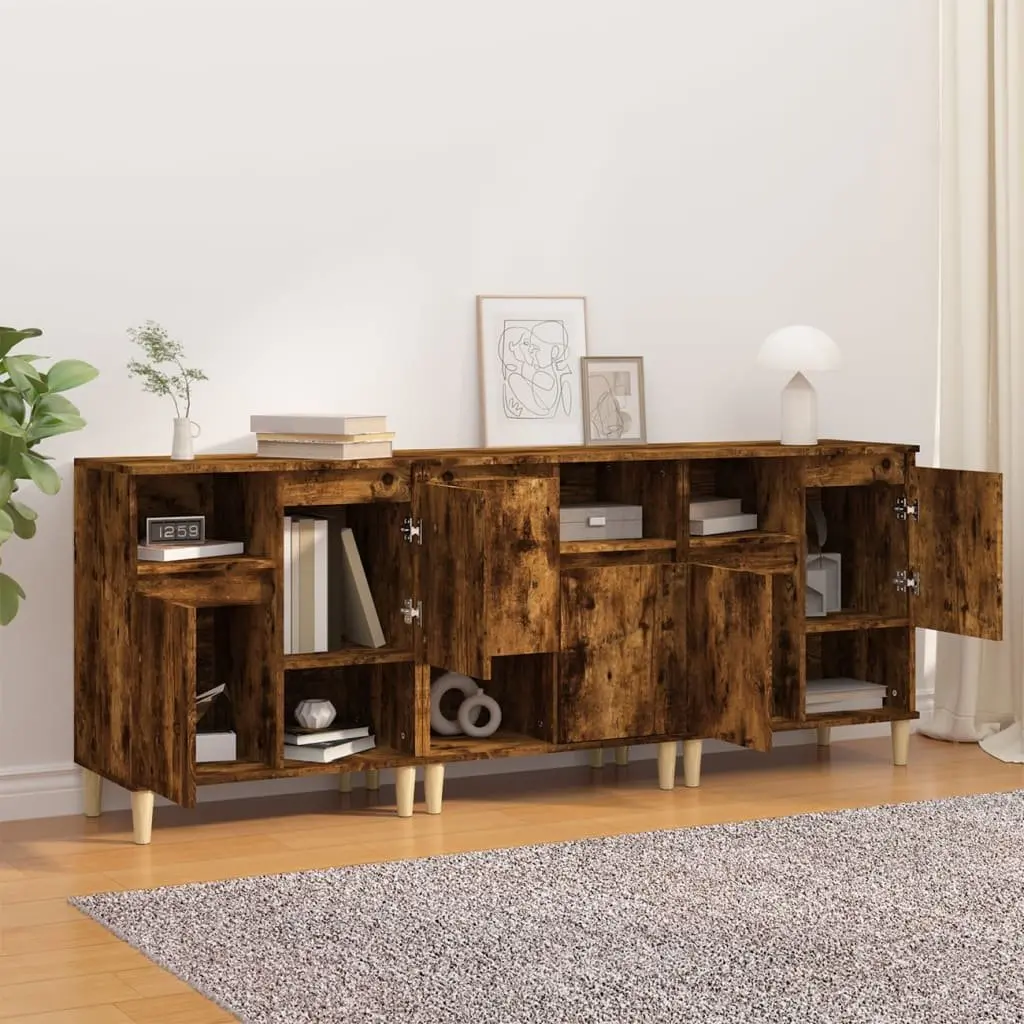 Sideboard Cabinet Brown Engineered Wood Storage Buffet 3 Piece