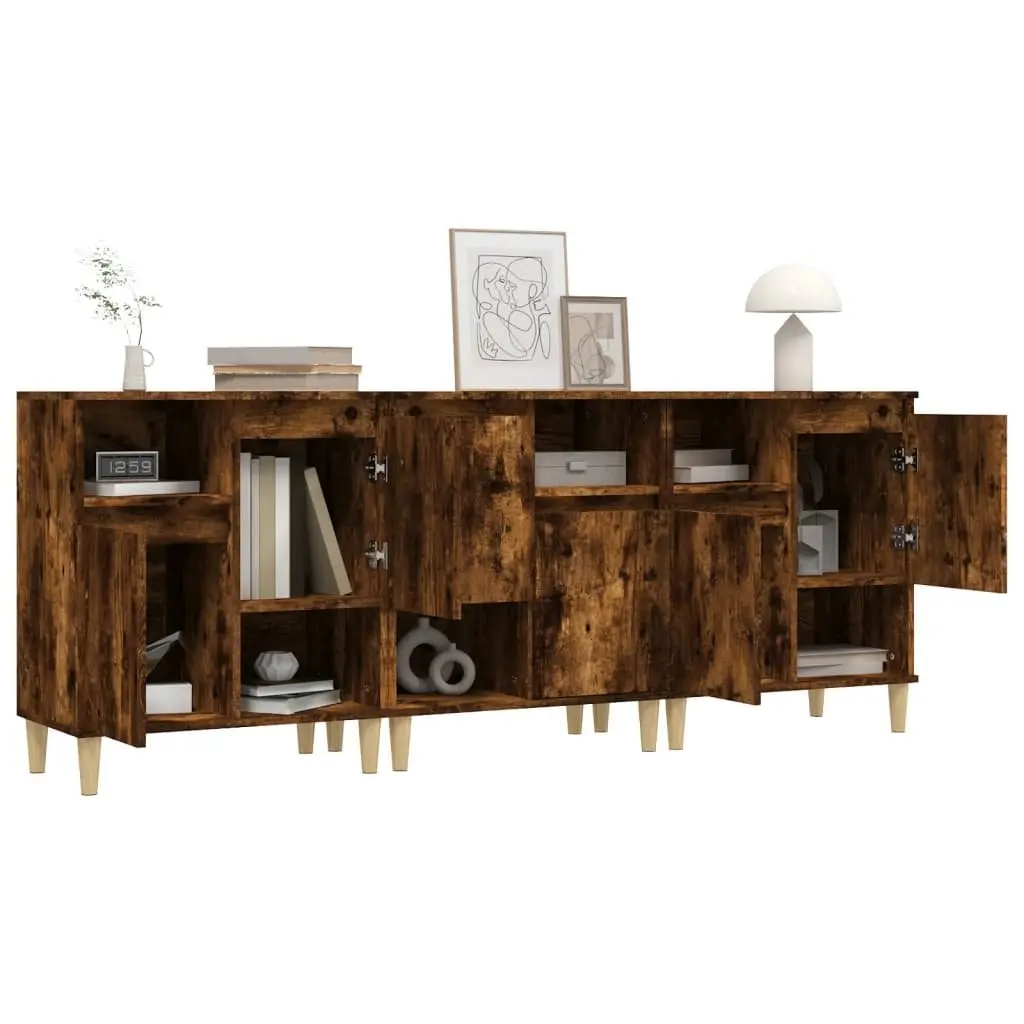 Sideboard Cabinet Brown Engineered Wood Storage Buffet 3 Piece