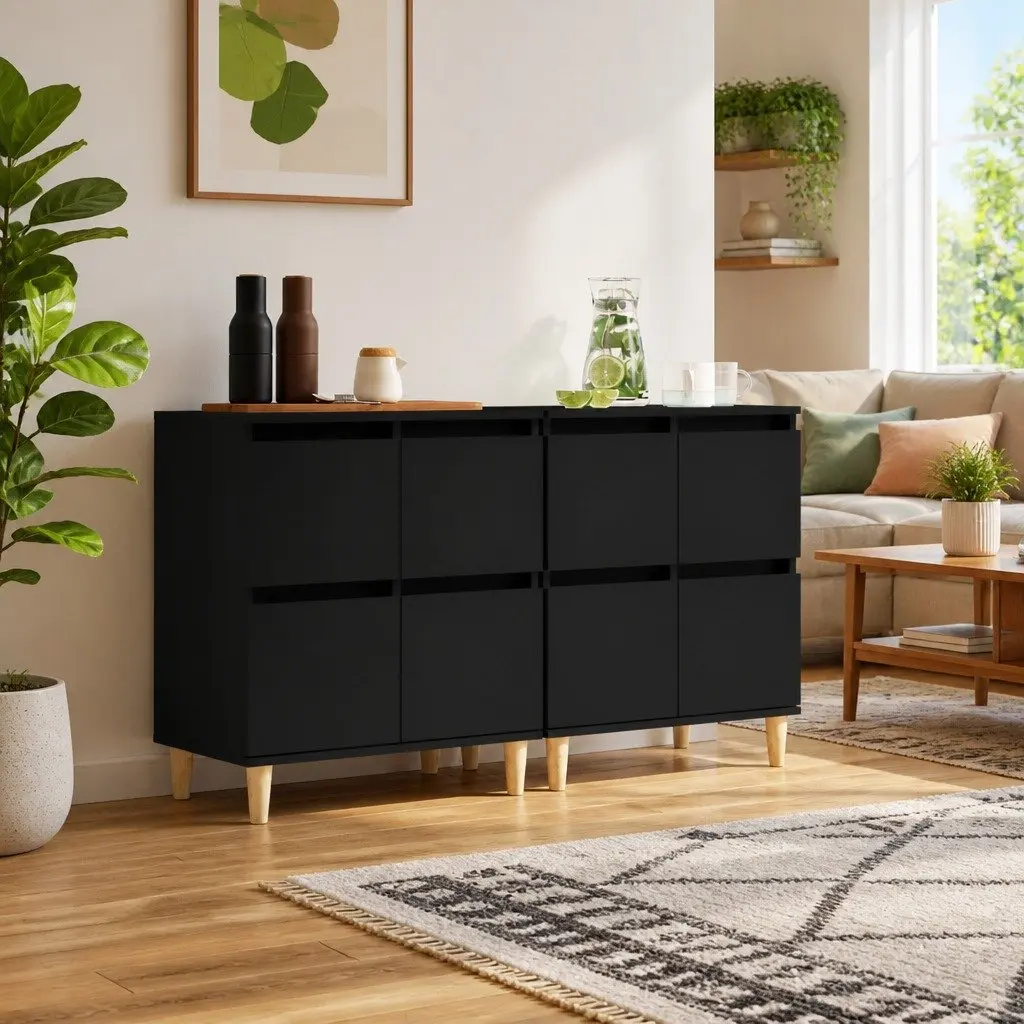 Sideboard Cabinet Black 60x35x70 cm 2 Piece Storage Cupboard Engineered Wood