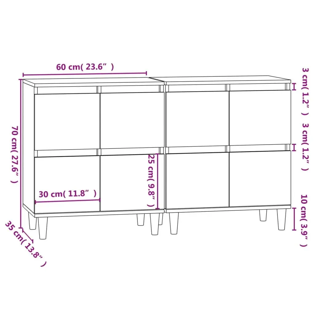 Sideboard Cabinet Black 60x35x70 cm 2 Piece Storage Cupboard Engineered Wood