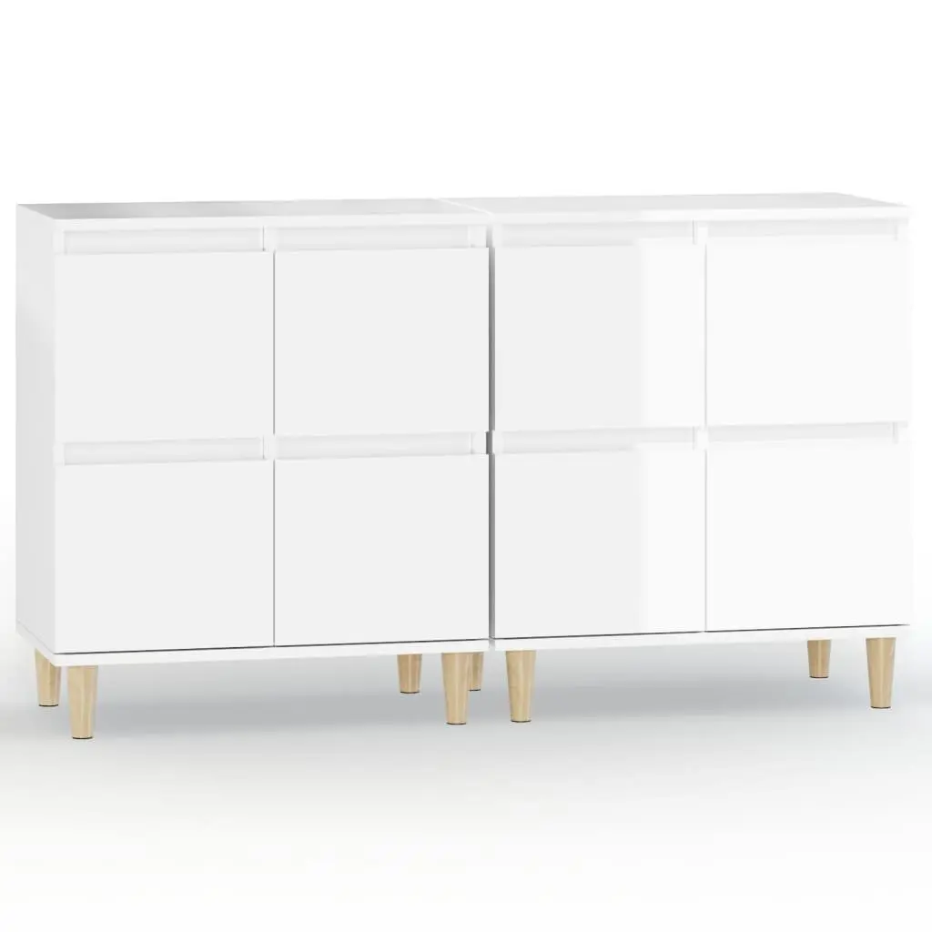 Sideboards 2 pcs High Gloss White Storage Cabinet Engineered Wood 60x35x70 cm