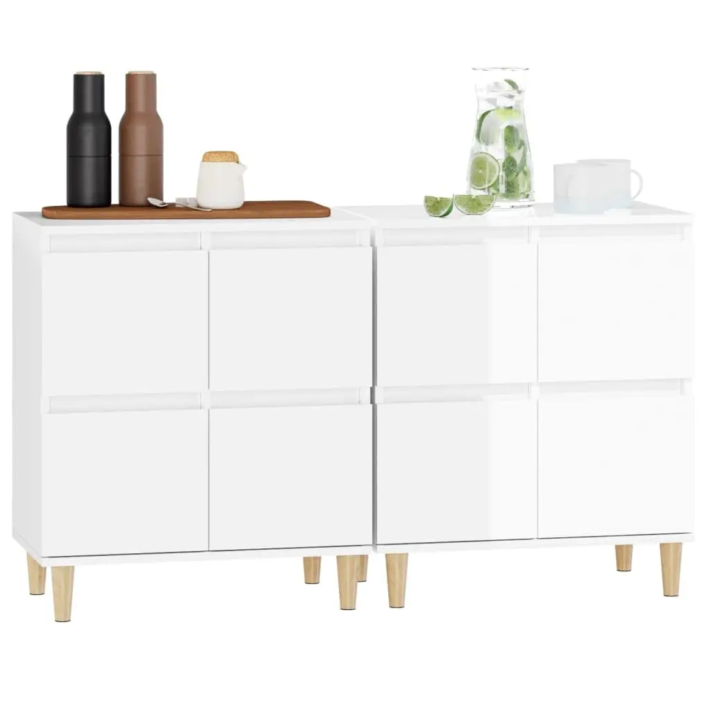 Sideboards 2 pcs High Gloss White Storage Cabinet Engineered Wood 60x35x70 cm