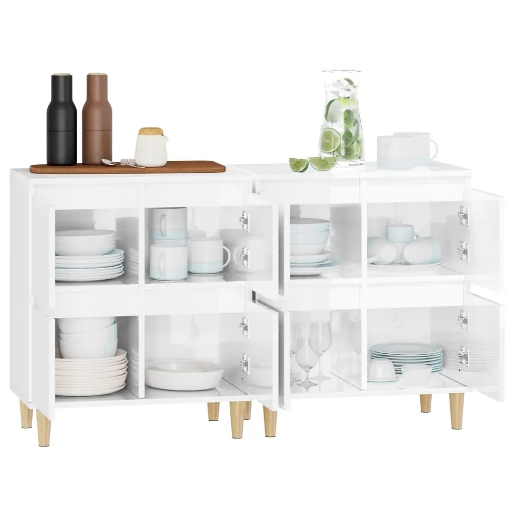 Sideboards 2 pcs High Gloss White Storage Cabinet Engineered Wood 60x35x70 cm