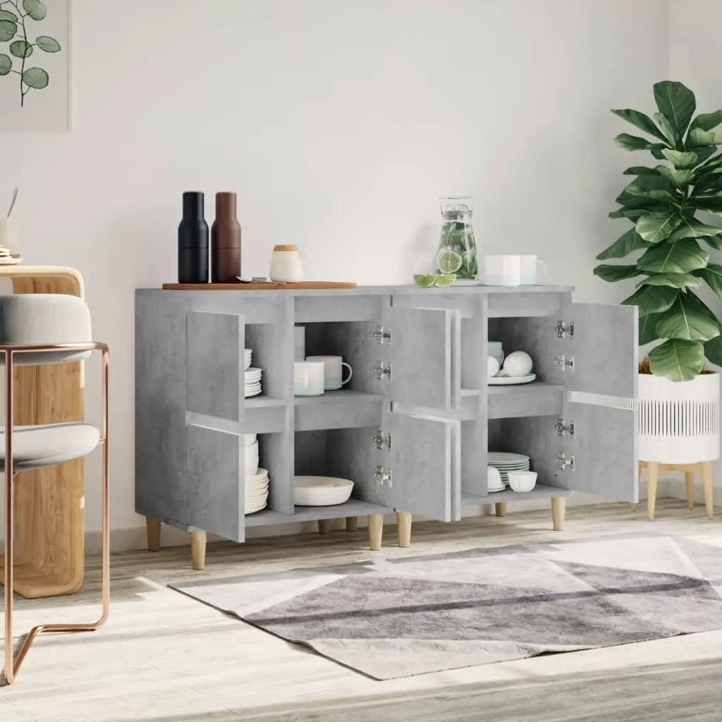 Storage Cupboard Grey Engineered Wood Sideboard 60x35x70cm Set of 2