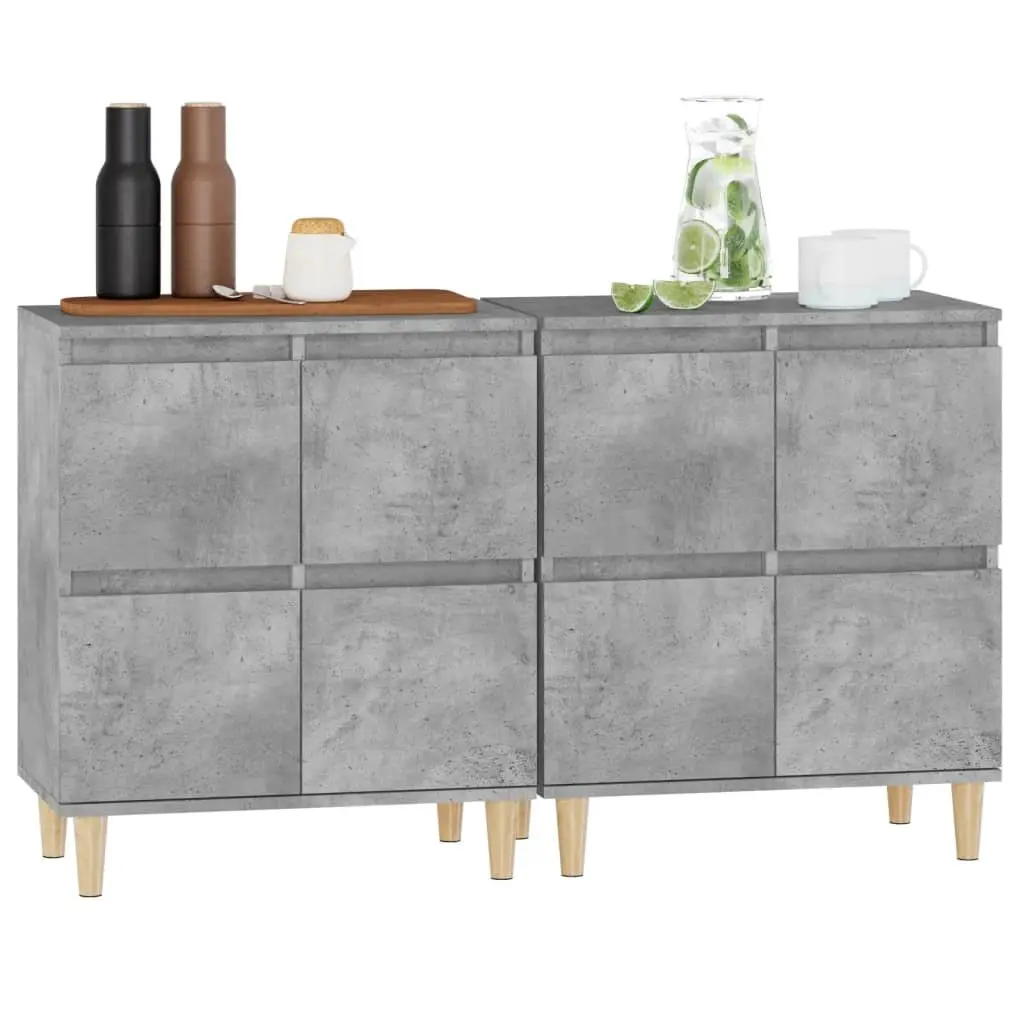Storage Cupboard Grey Engineered Wood Sideboard 60x35x70cm Set of 2