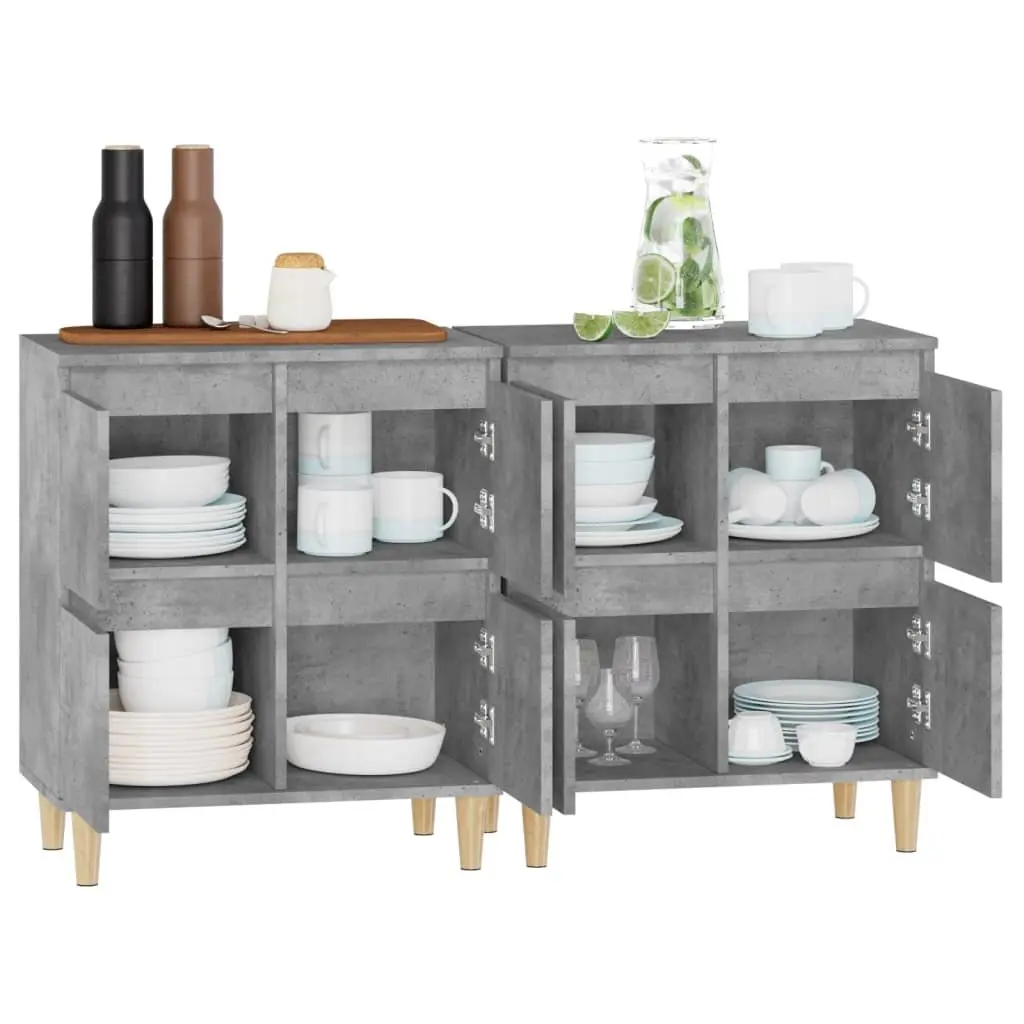 Storage Cupboard Grey Engineered Wood Sideboard 60x35x70cm Set of 2