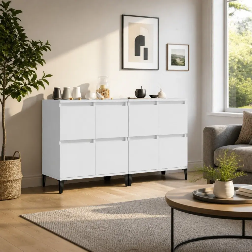 Sideboards White 2 pcs 60x35x70 cm Engineered Wood Storage Cabinet Compartments