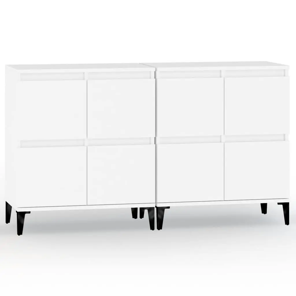 Sideboards White 2 pcs 60x35x70 cm Engineered Wood Storage Cabinet Compartments