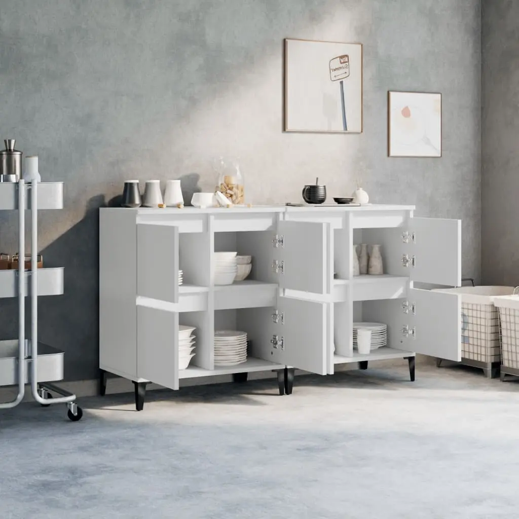 Sideboards White 2 pcs 60x35x70 cm Engineered Wood Storage Cabinet Compartments