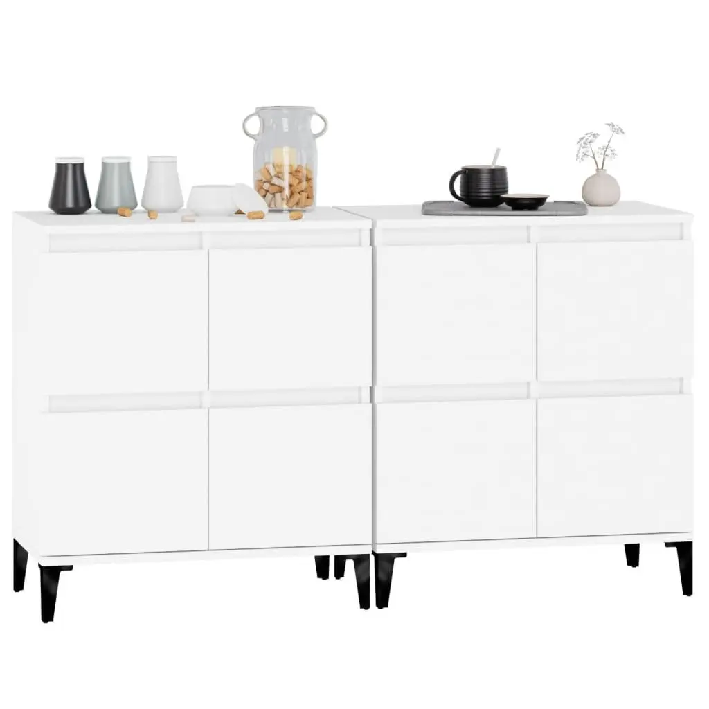 Sideboards White 2 pcs 60x35x70 cm Engineered Wood Storage Cabinet Compartments