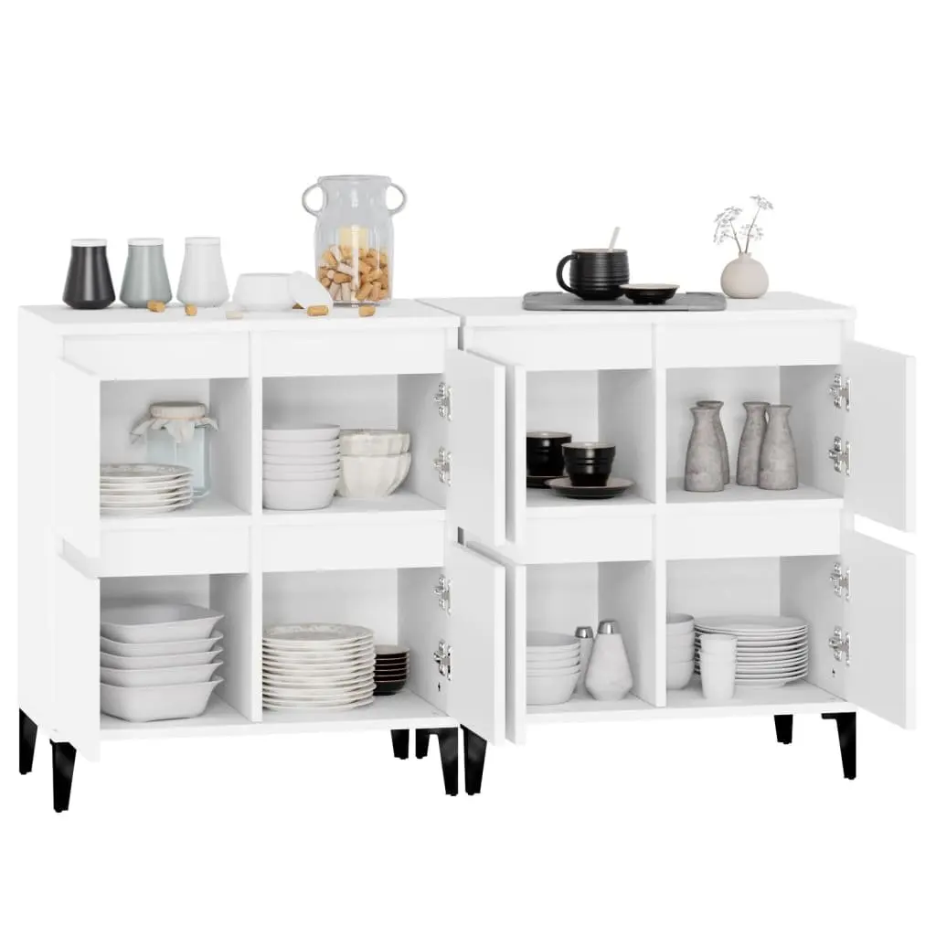 Sideboards White 2 pcs 60x35x70 cm Engineered Wood Storage Cabinet Compartments
