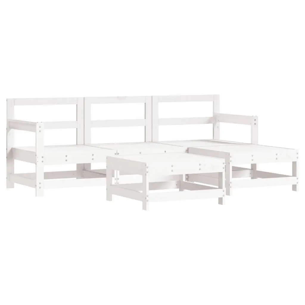 Garden Lounge Set 5 Piece Outdoor Furniture White Slatted Design Cushions Patio