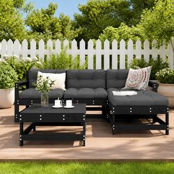 Garden Lounge Set 5 Piece Outdoor Furniture Patio Sofa with Cushions Black Wood