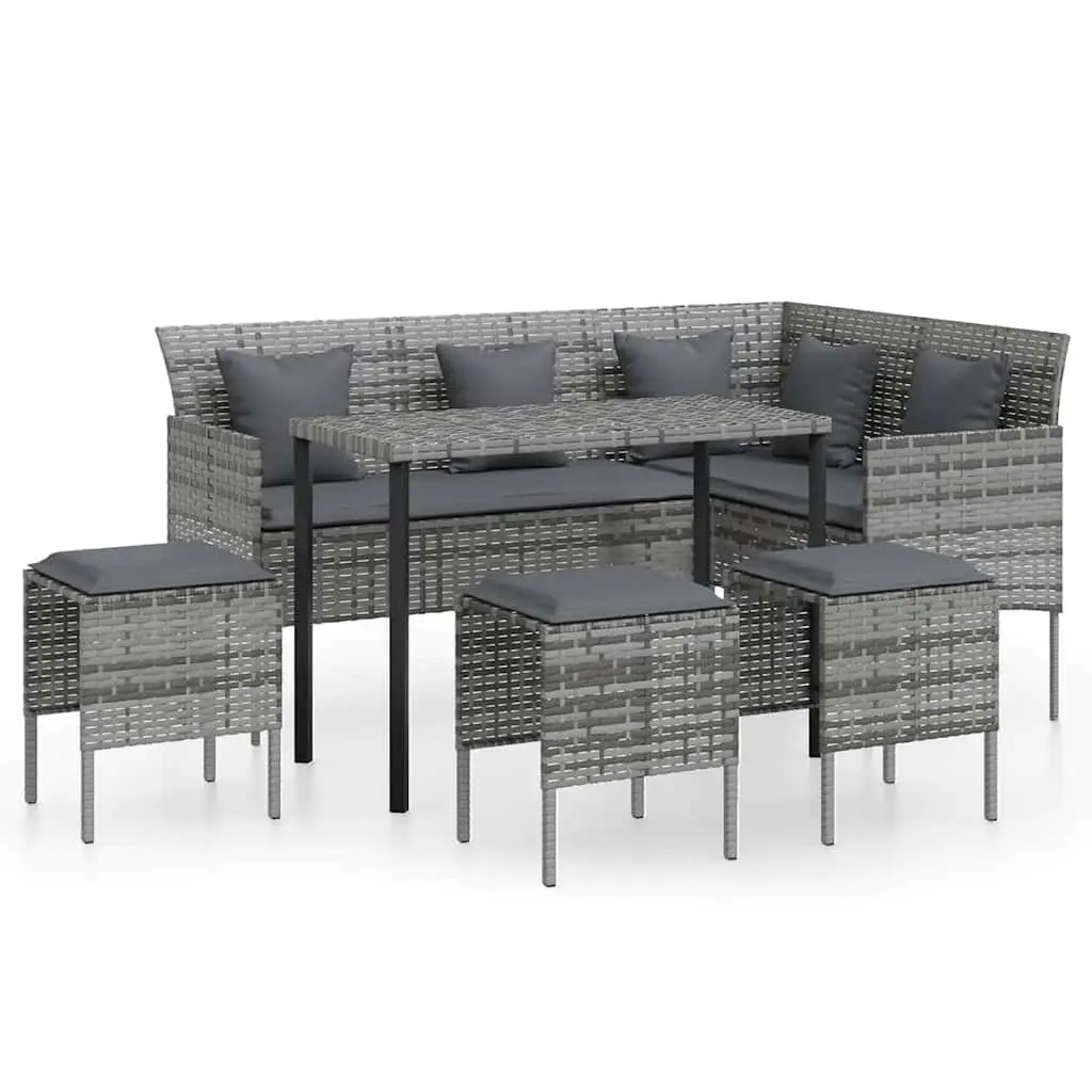L-Shaped Outdoor Sofa Set Weather-Resistant PE Rattan Grey 5 Piece
