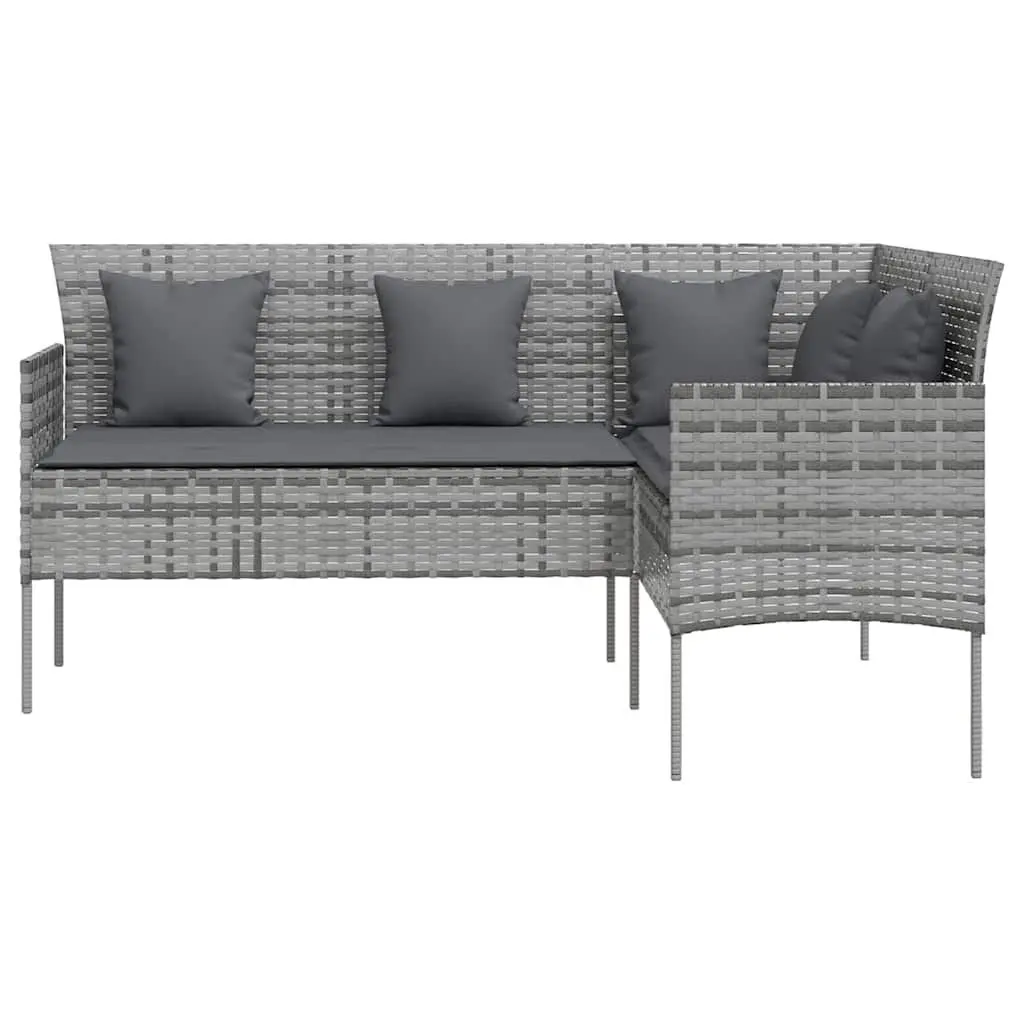 L-Shaped Outdoor Sofa Set Weather-Resistant PE Rattan Grey 5 Piece