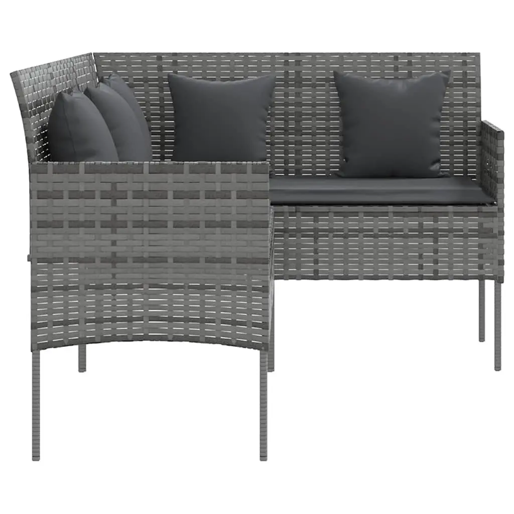 L-Shaped Outdoor Sofa Set Weather-Resistant PE Rattan Grey 5 Piece