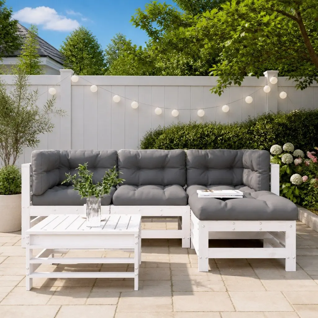 Garden Lounge Set 5 Piece Outdoor Furniture White Cushions Patio Seating