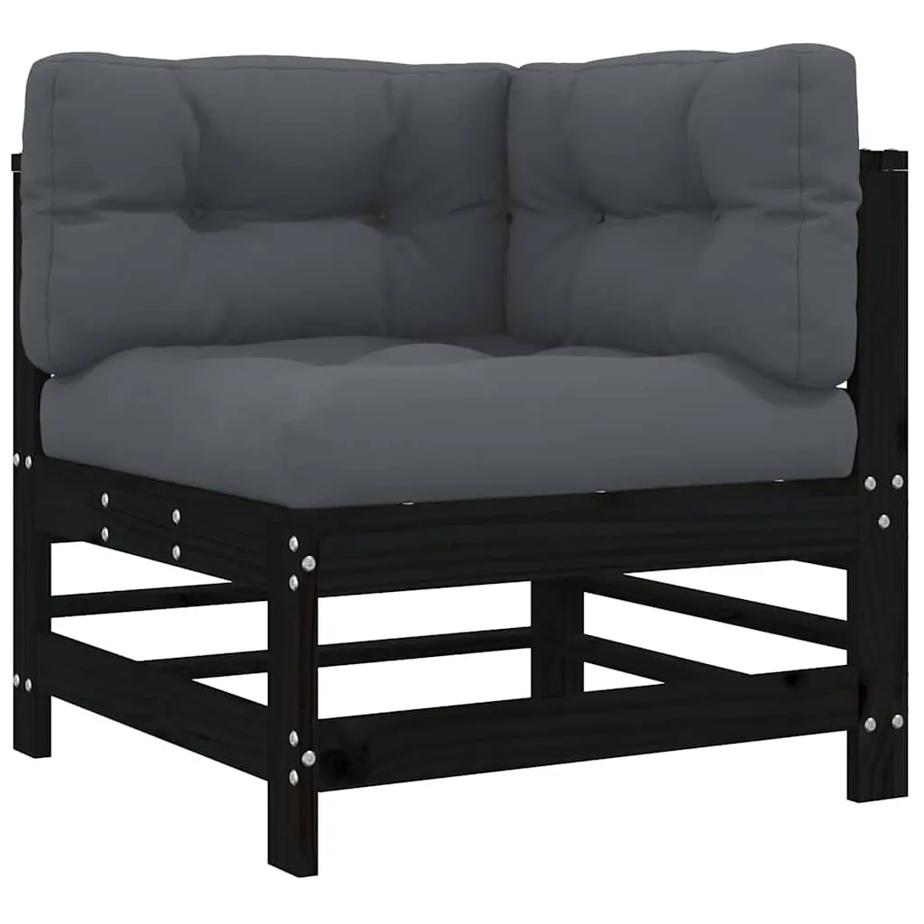 Wooden Garden Lounge Set 5 Piece Outdoor Patio Furniture with Cushions Black