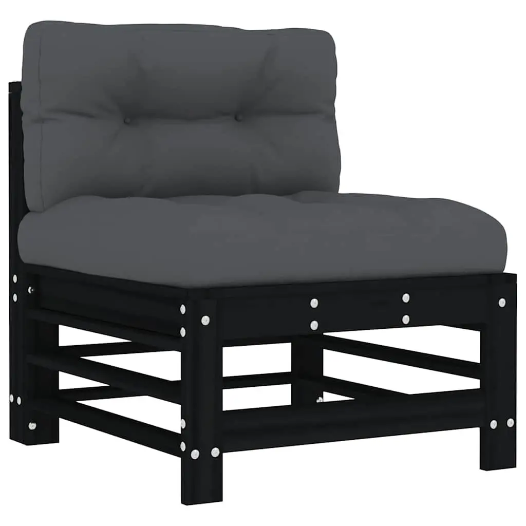 Wooden Garden Lounge Set 5 Piece Outdoor Patio Furniture with Cushions Black