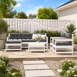 Inviting 7 Piece White Solid Wood Lounge Set for Outdoors