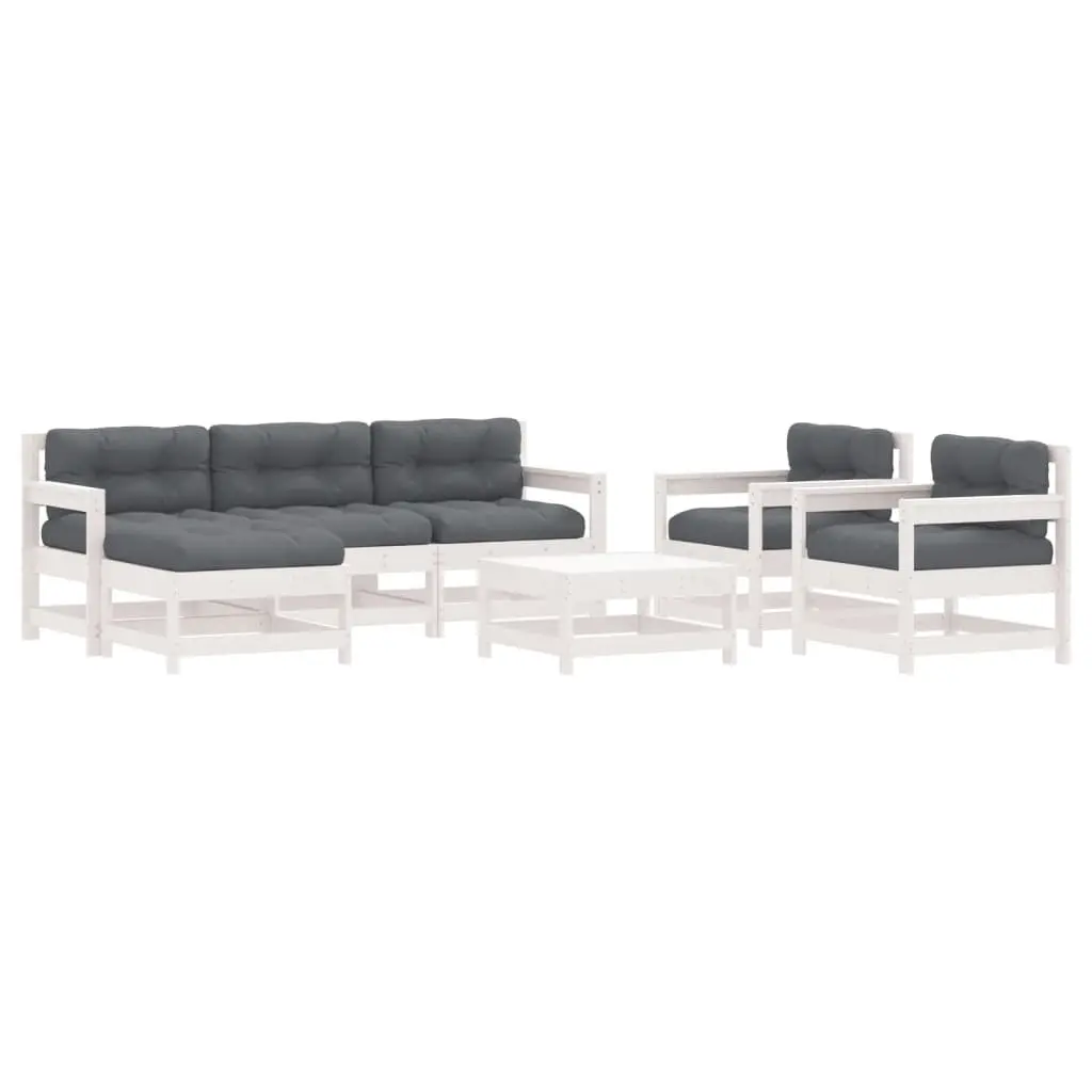 Garden Lounge Set 7 Piece White Solid Wood Outdoor Furniture Patio Cushions
