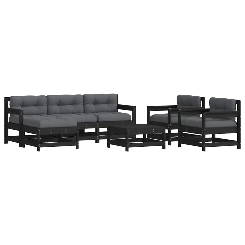 Garden Lounge Set 7 Piece Outdoor Furniture Patio Sofa with Cushions Black Wood