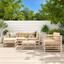7 Piece Garden Lounge Set with Cushions Outdoor Furniture Brown Wood Sofa