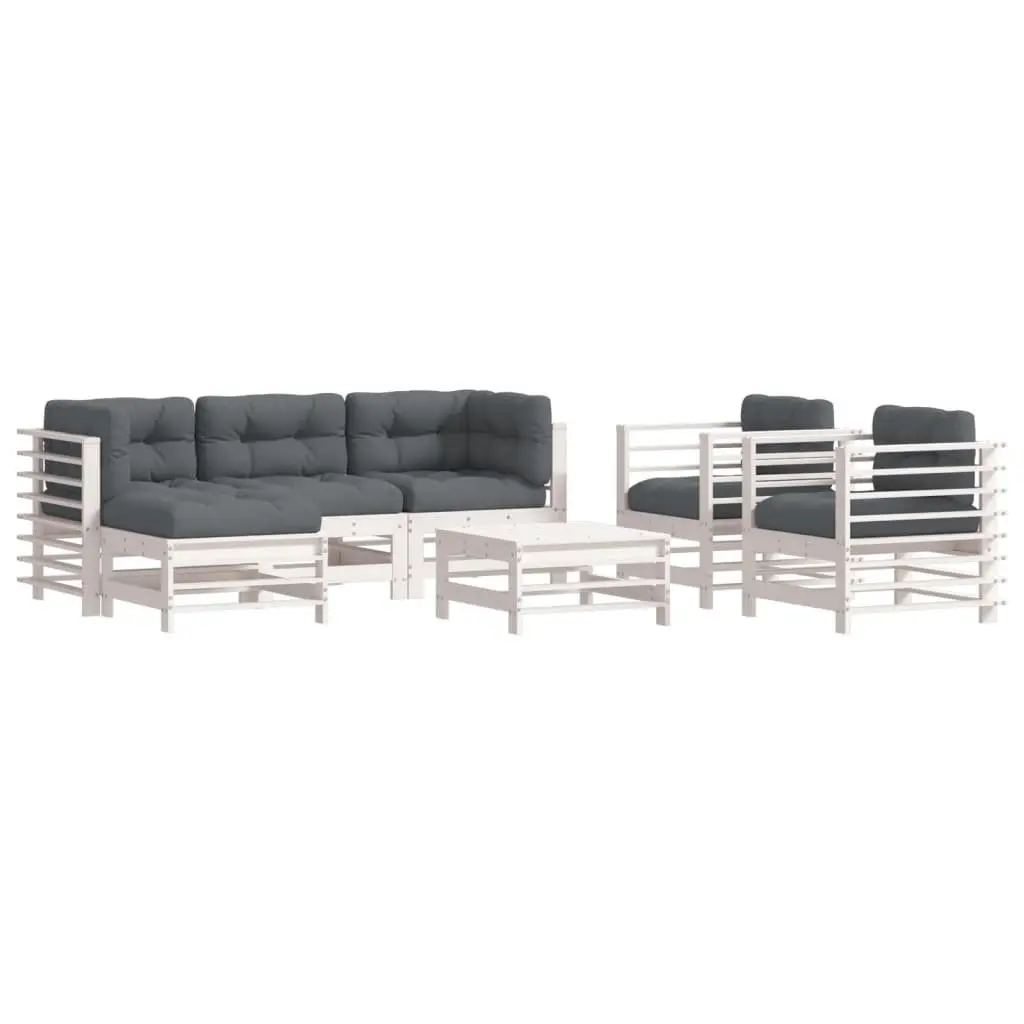 7 Piece Garden Lounge Set Outdoor Furniture with Cushions White Wood Sofa