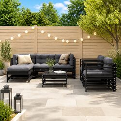 Garden Lounge Set 7 Piece Outdoor Furniture with Cushions Black Wood Sofa