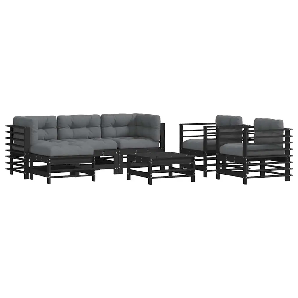 Garden Lounge Set 7 Piece Outdoor Furniture with Cushions Black Wood Sofa