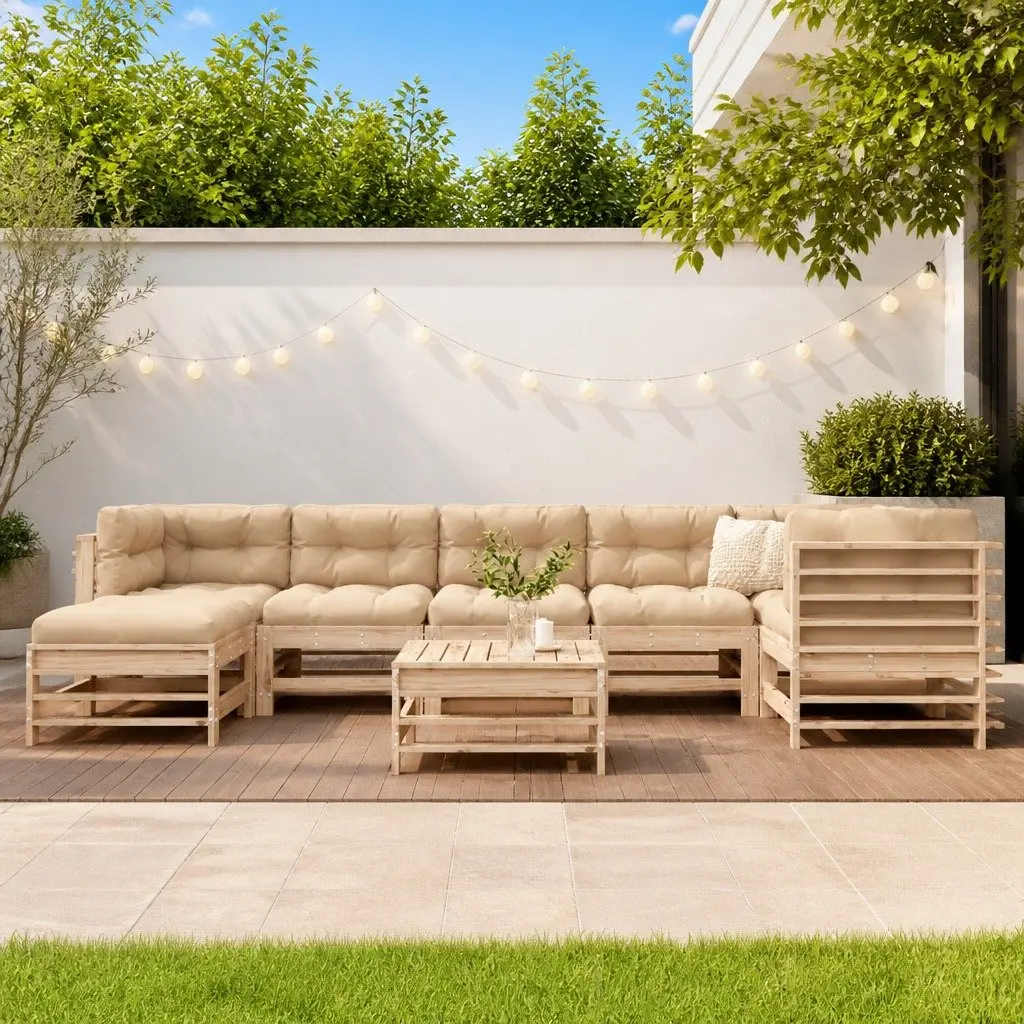 Garden Lounge Set Modular Wooden 8 Piece Outdoor Furniture with Cushions