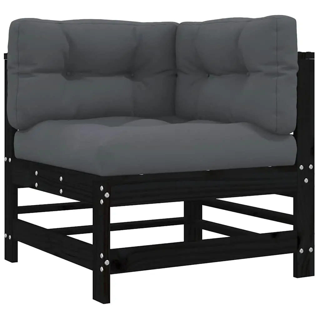 Garden Lounge Set 8 Piece Black Solid Wood Outdoor Furniture with Cushions