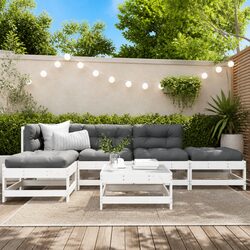 Garden Lounge Set 6 Piece White Wood Outdoor Furniture Patio Sofa with Cushions