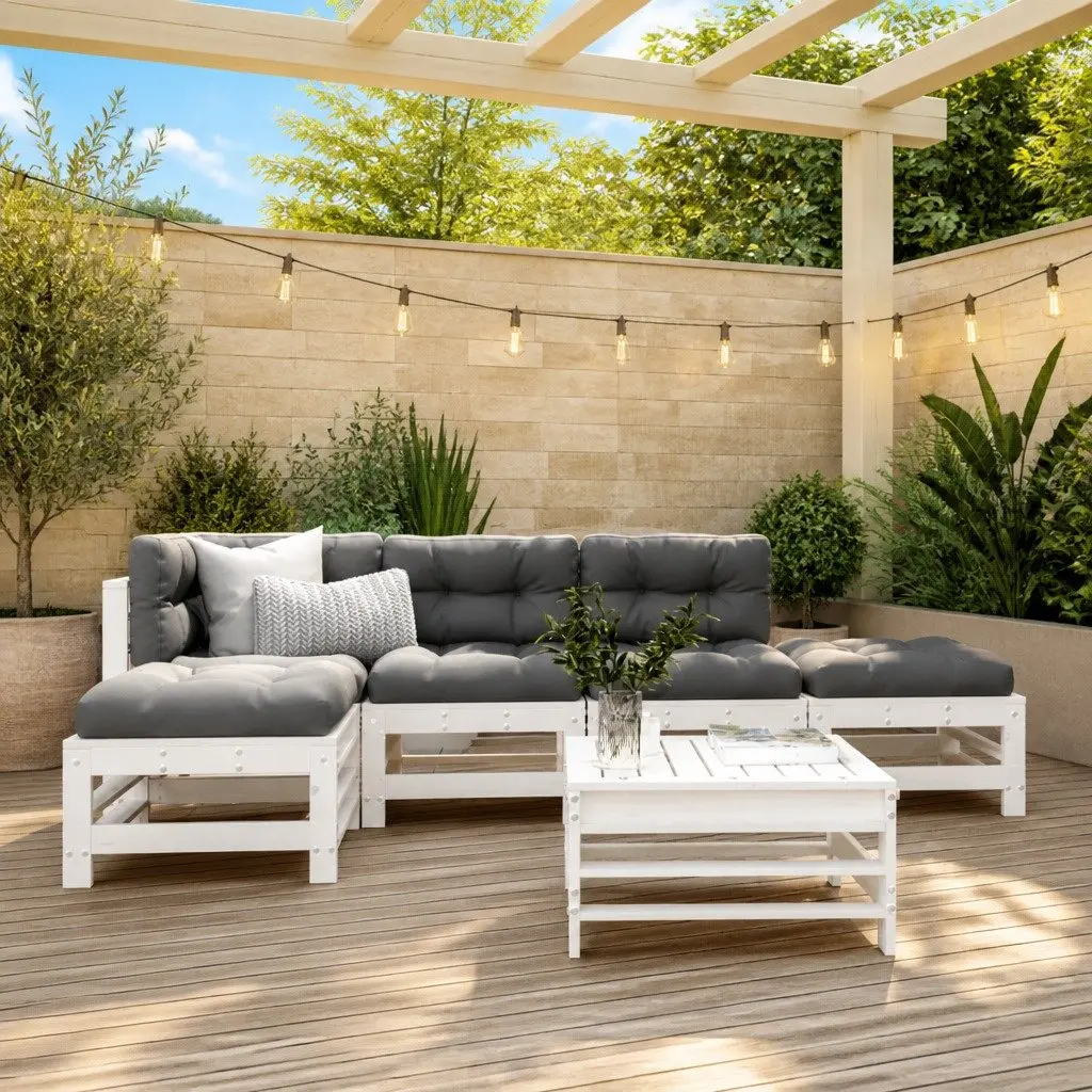 Garden Lounge Set 6 Piece Outdoor Furniture Patio Seating with Cushions White