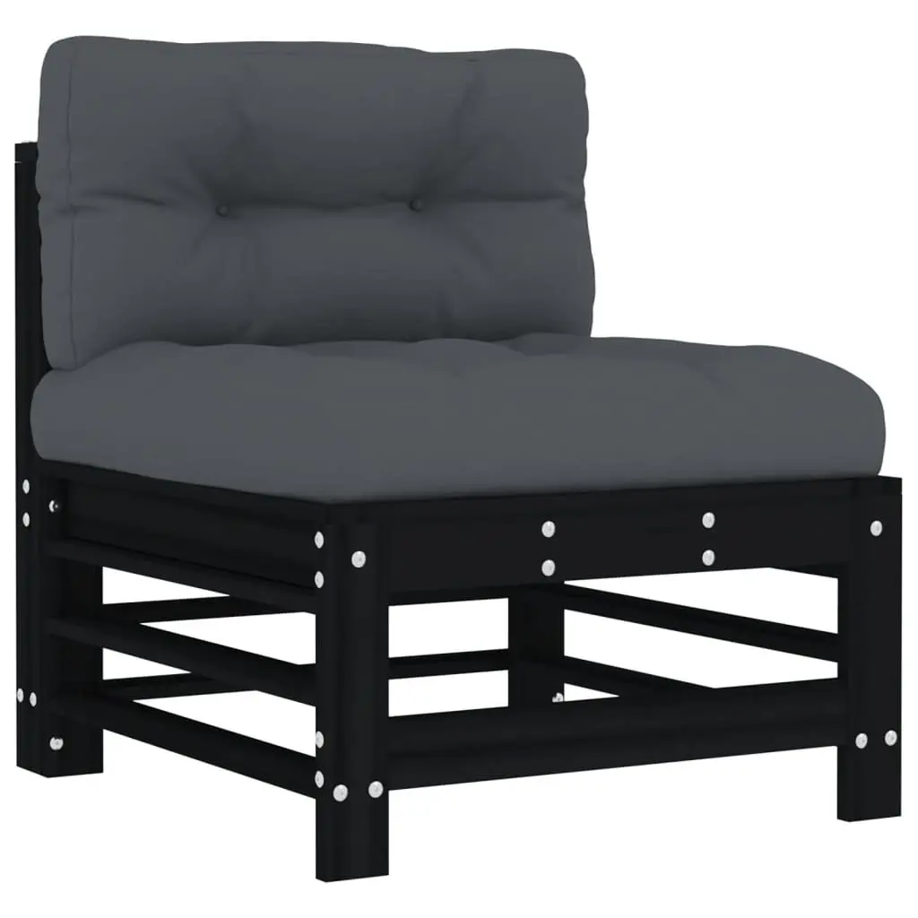 6 Piece Garden Lounge Set Black Wooden Outdoor Patio Furniture with Cushions