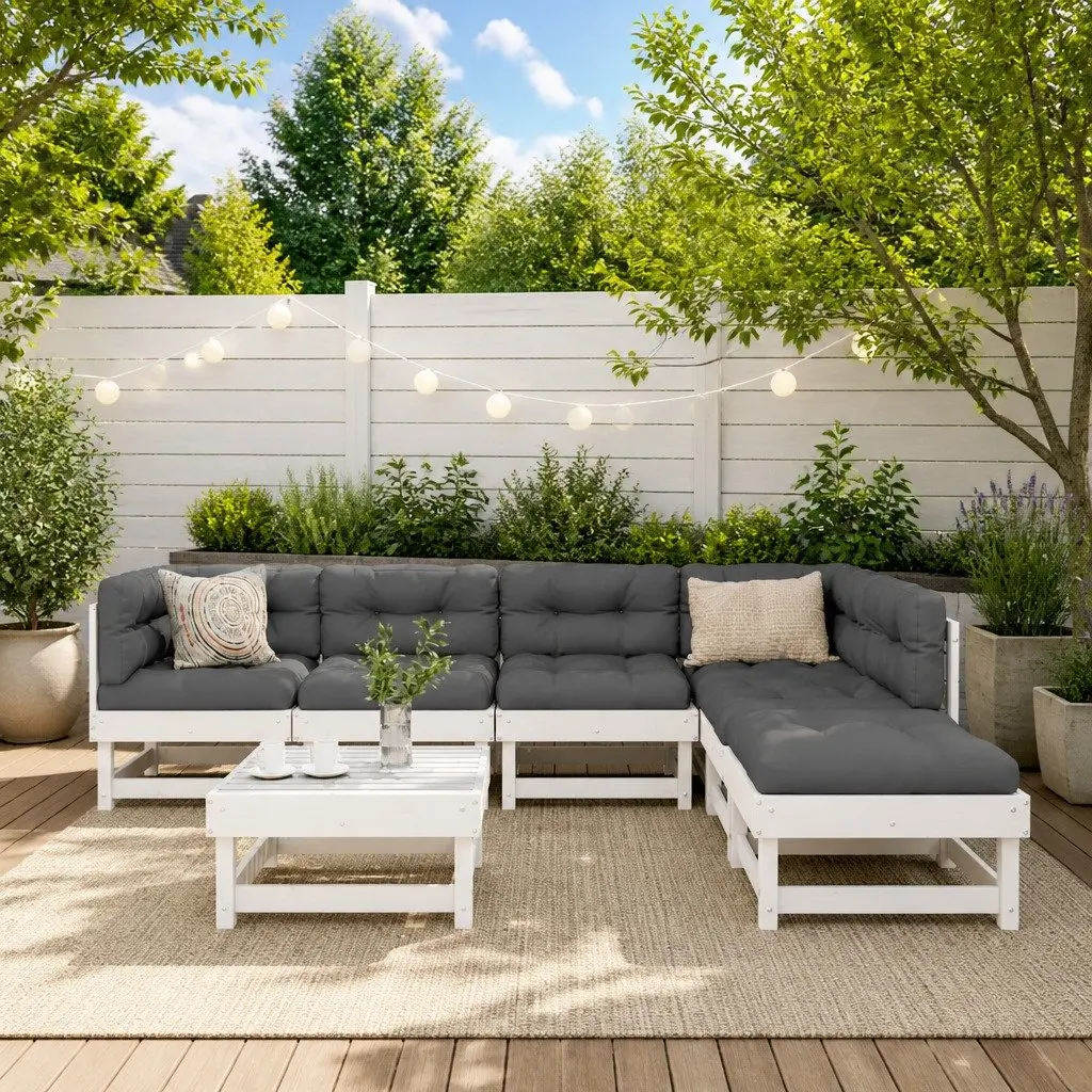 Garden Lounge Set 7 Piece Outdoor Furniture Patio Sofa with Cushions White Wood