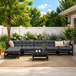 Outdoor Garden Lounge Set 7 Piece Patio Furniture with Cushions Black Wood