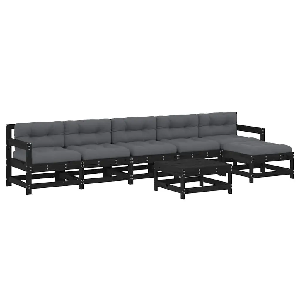 7 Piece Outdoor Garden Lounge Set Black Wood with Cushions