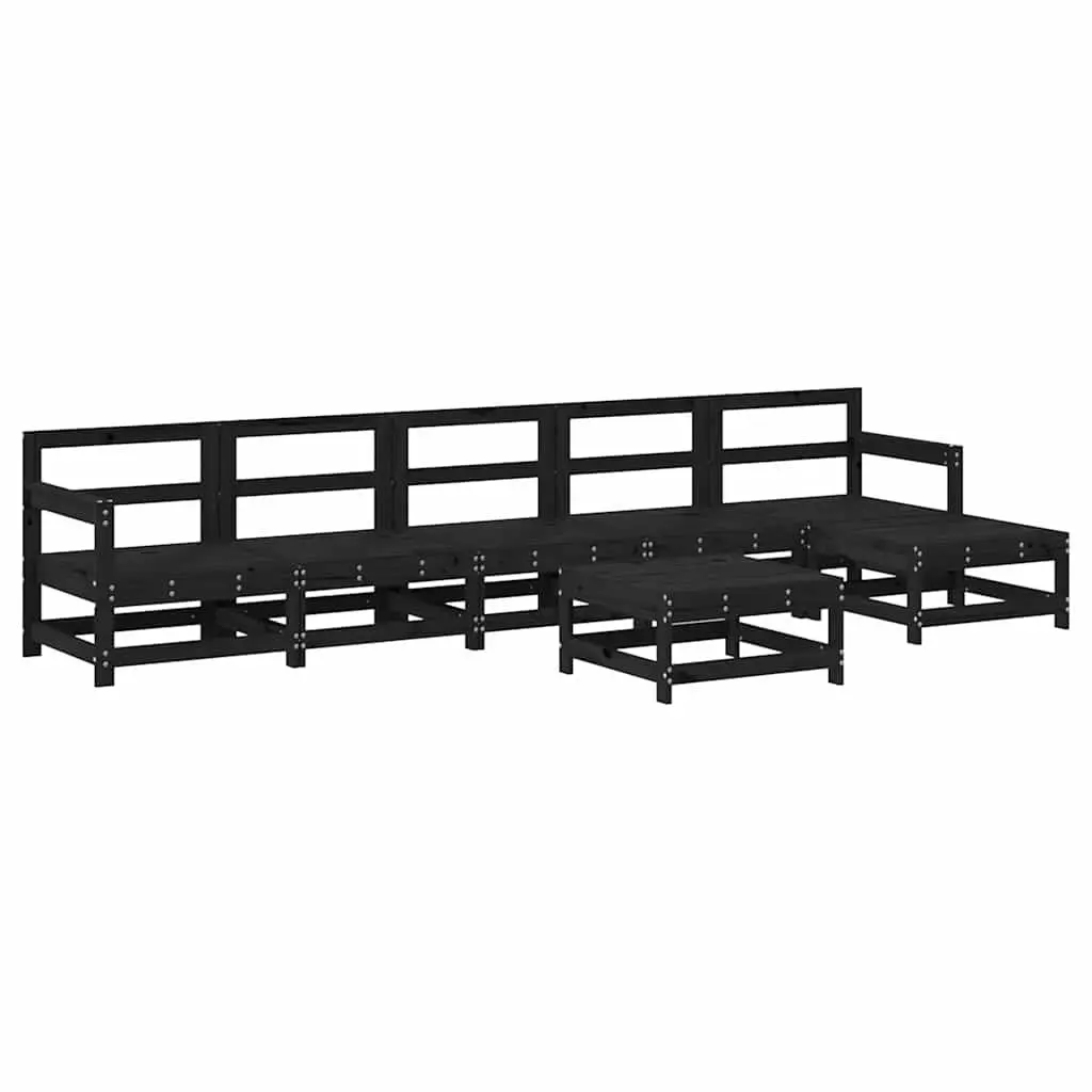 7 Piece Outdoor Garden Lounge Set Black Wood with Cushions