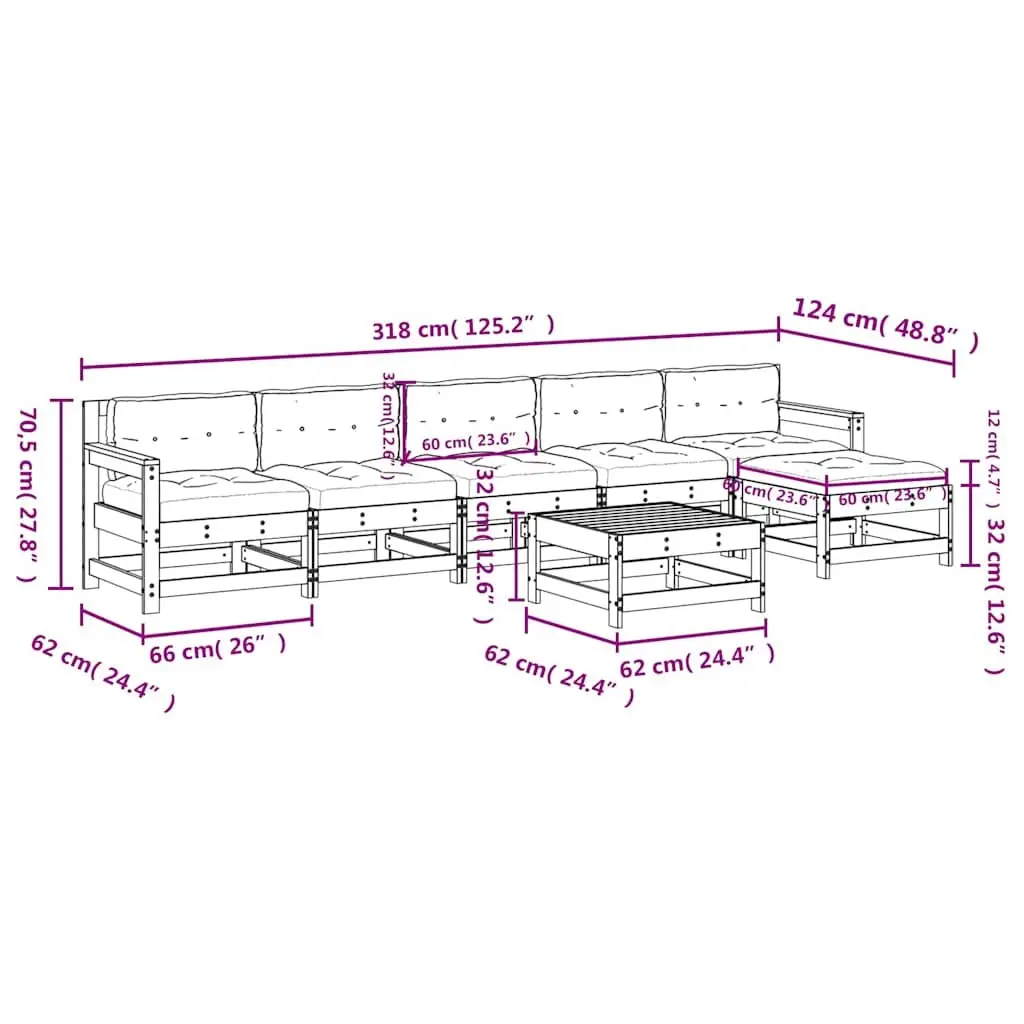 7 Piece Outdoor Garden Lounge Set Black Wood with Cushions