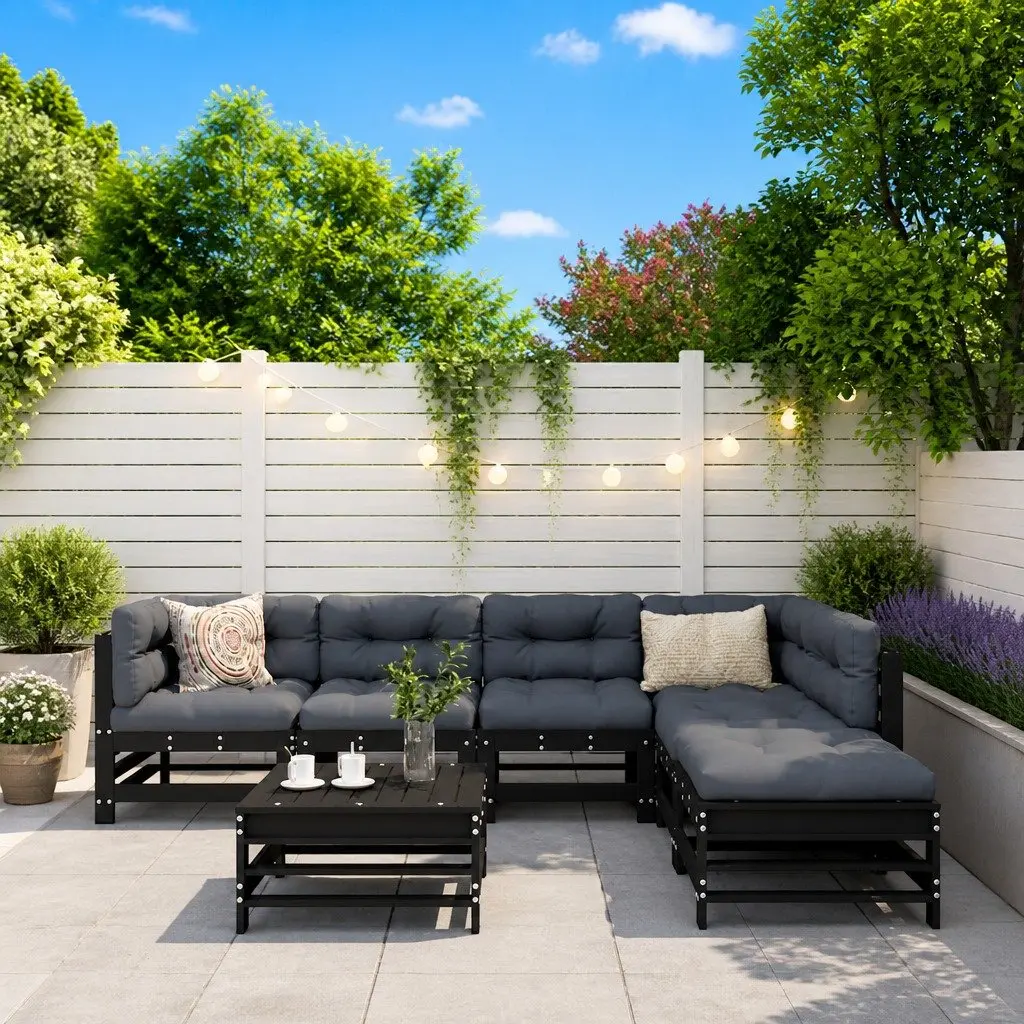 Outdoor Garden Lounge Set 7 Piece Modular Seating Furniture with Cushions Black