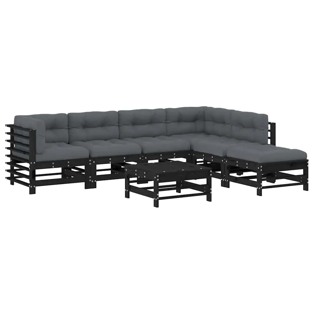 Outdoor Garden Lounge Set 7 Piece Modular Seating Furniture with Cushions Black