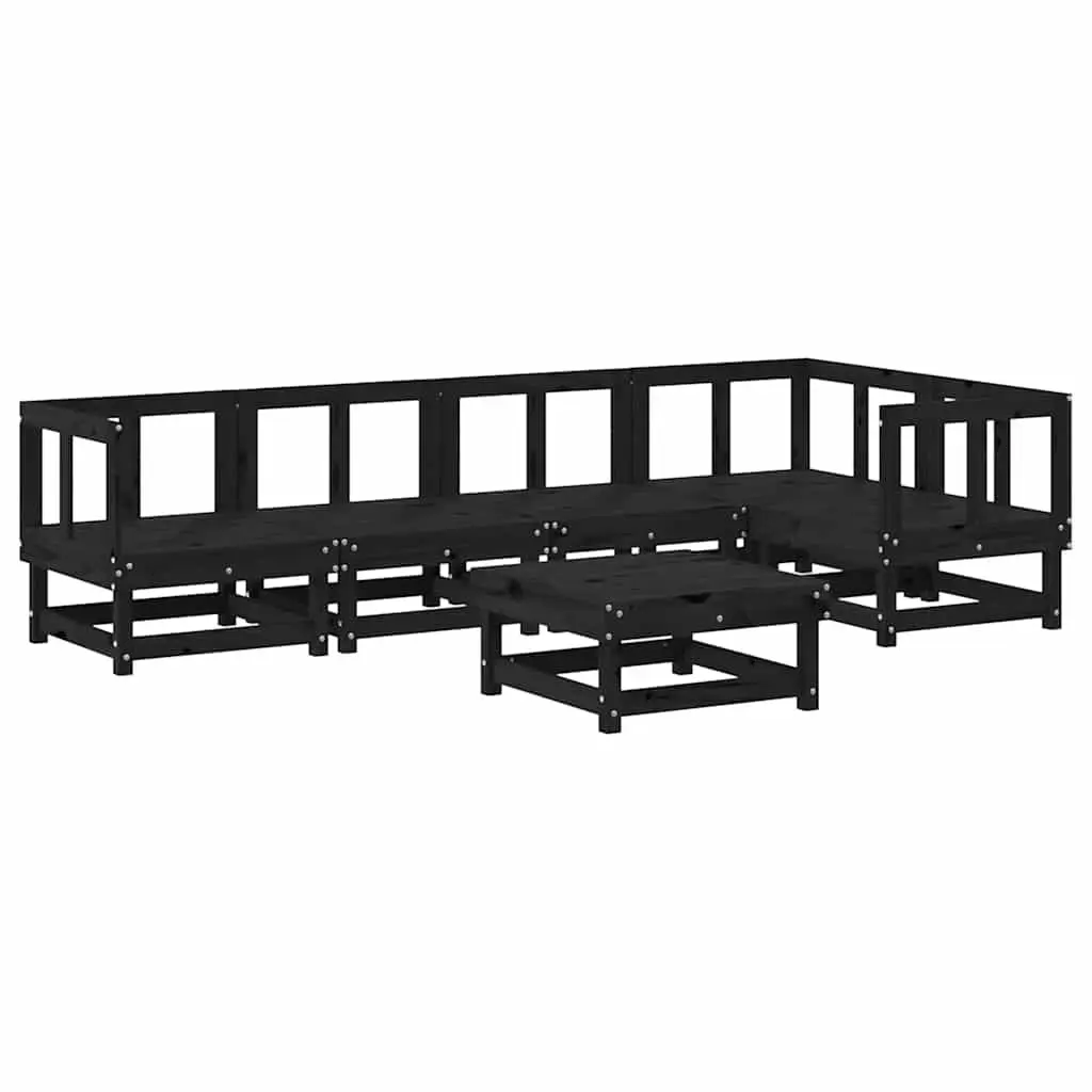 Garden Lounge Set 6 Piece Outdoor Furniture Solid Wood Cushions Black Patio