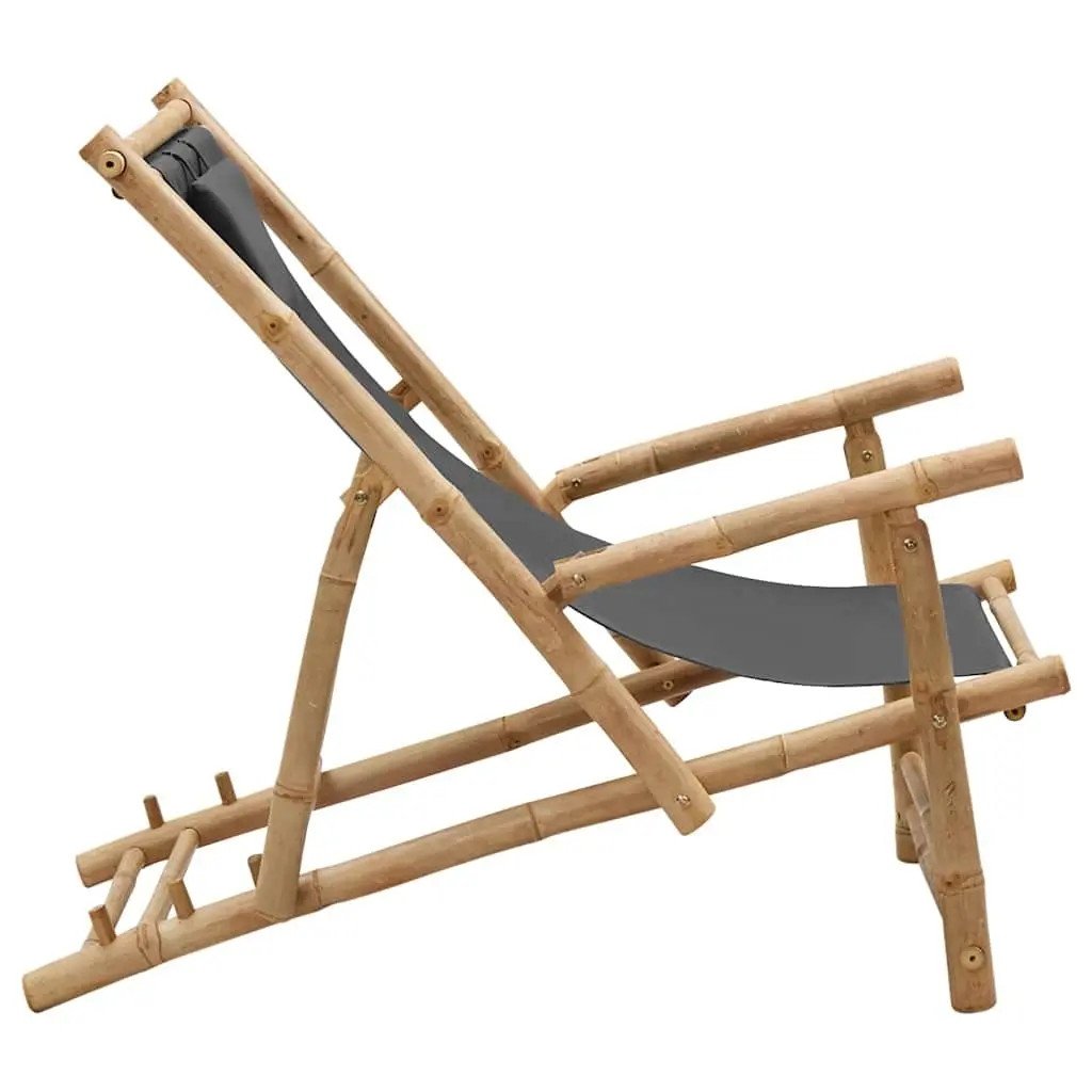 Deck Chair Outdoor Garden Patio Seating Bamboo Frame Canvas Adjustable Backrest