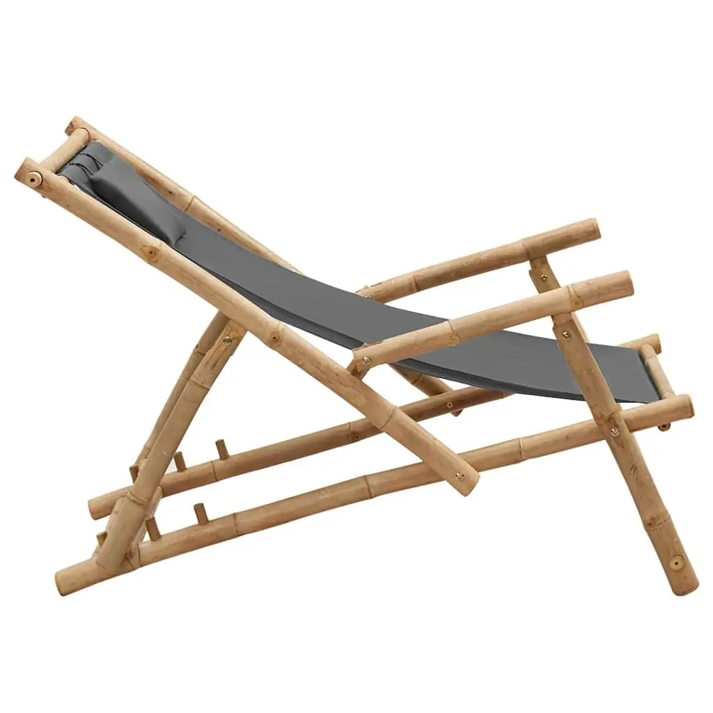 Deck Chair Outdoor Garden Patio Seating Bamboo Frame Canvas Adjustable Backrest