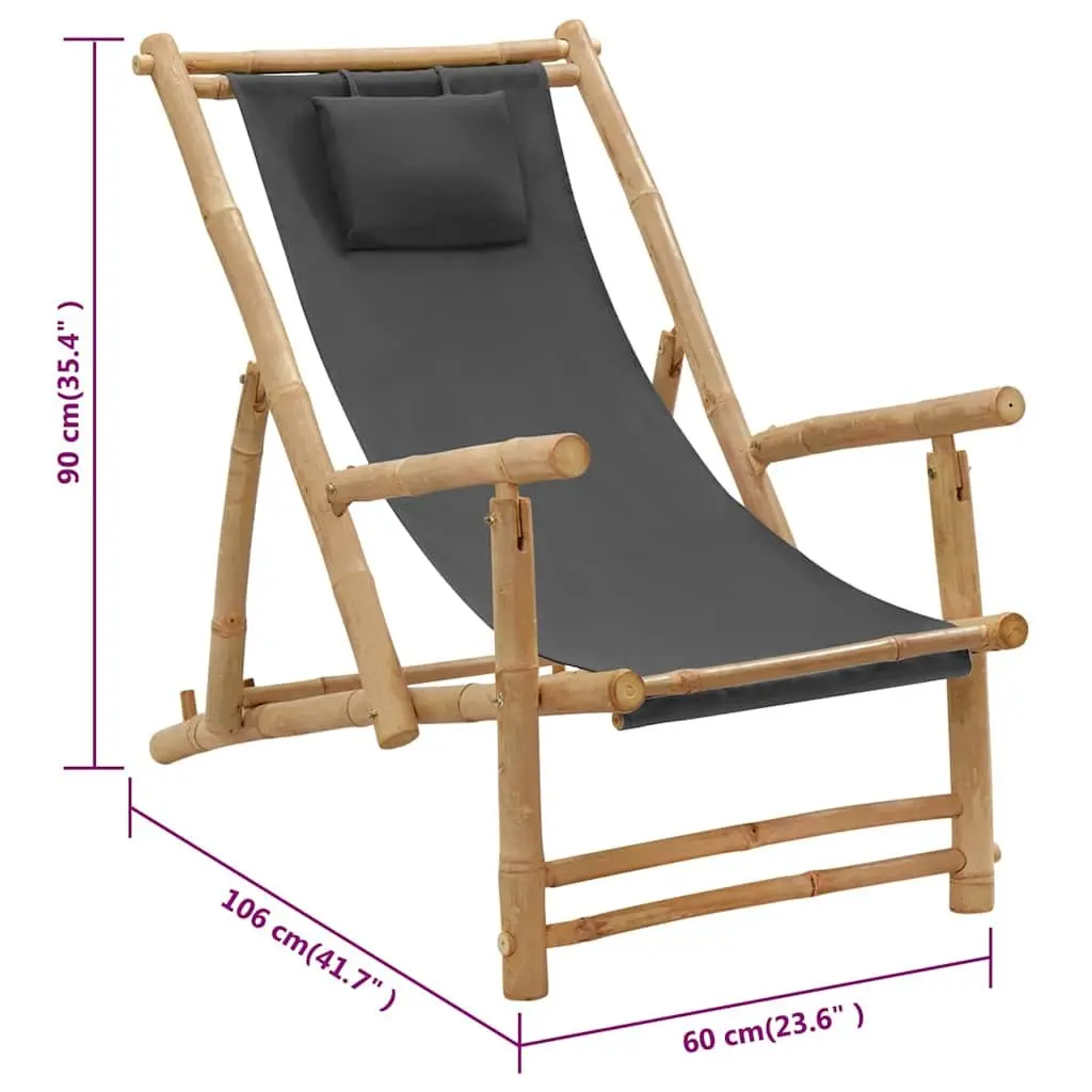 Deck Chair Outdoor Garden Patio Seating Bamboo Frame Canvas Adjustable Backrest