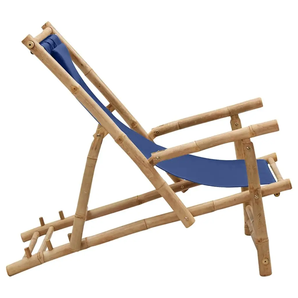 Outdoor Deck Chair Bamboo Frame Canvas Seat Adjustable Backrest Garden Patio