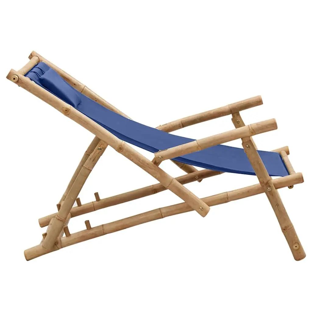 Outdoor Deck Chair Bamboo Frame Canvas Seat Adjustable Backrest Garden Patio