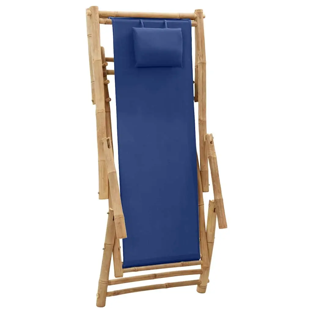 Outdoor Deck Chair Bamboo Frame Canvas Seat Adjustable Backrest Garden Patio